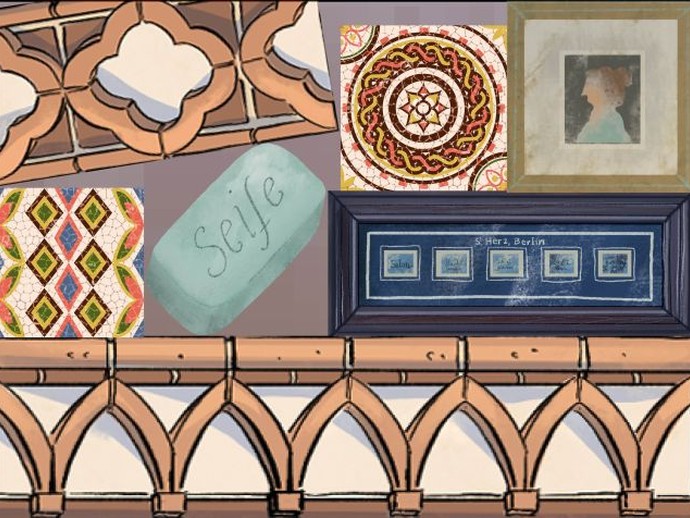 Screenshot des Spiels zur neuen Dauerausstellung in der Ziegelei Lage mit verschiedenen Bausteinen und stapelbaren Elementen