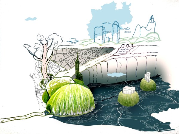 Illustration einer Stadt der Zukunft